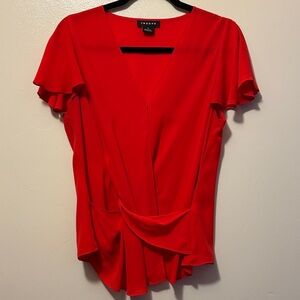Trouve Red Flutter Sleeve Blouse